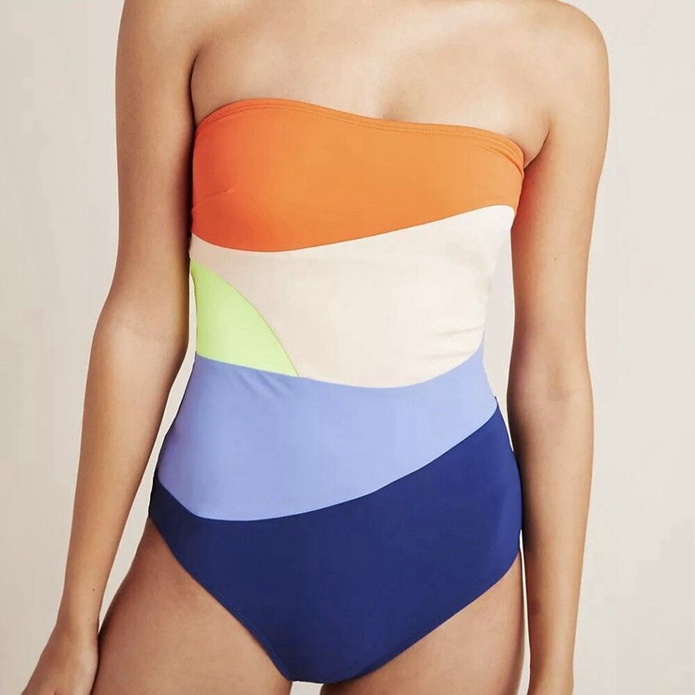 NEW Anthropologie Flagpole One Piece Swimsuit XS Sunset Colorblock Resort